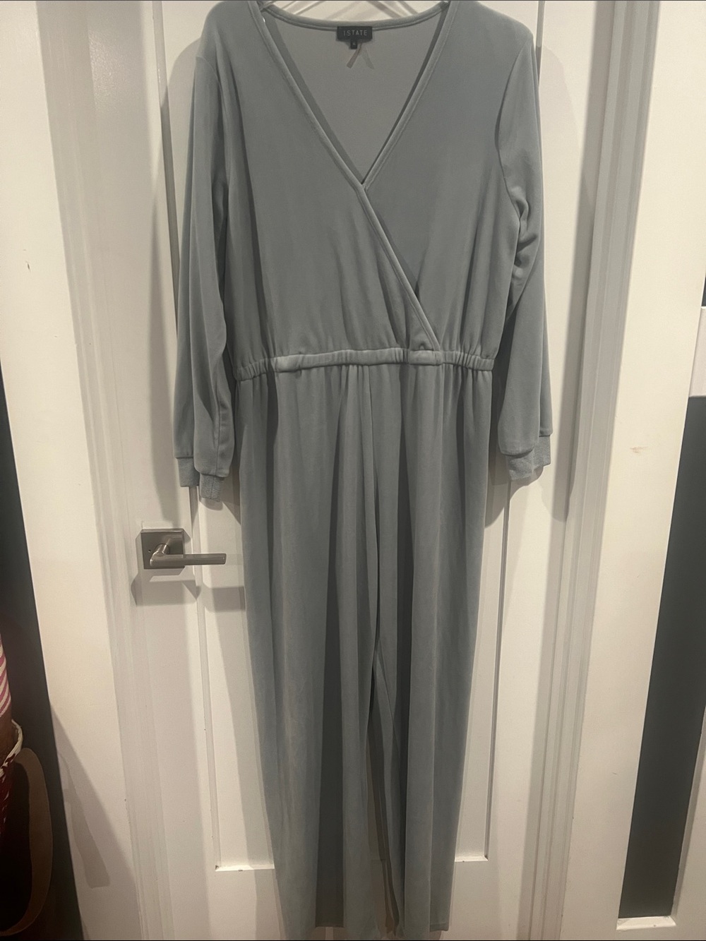 1STATE Sage Green Wrap-Front Long Sleeve Jumpsuit
